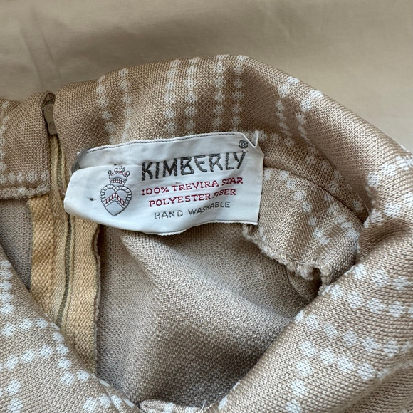 Rare Vintage Dress Knee length Mid Century Modern Pattern Beige Mod 60s M - Picture 14 of 15